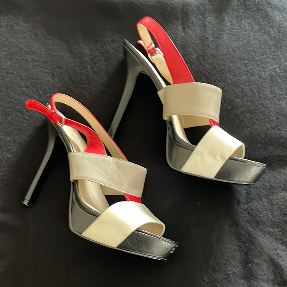 NINE WEST Leather Color Block - Taupe, Black, Red and Beige Heels 5 inch heal